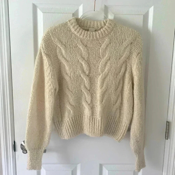 River Island crop cable knit chunky sweater cream size small - Picture 1 of 7